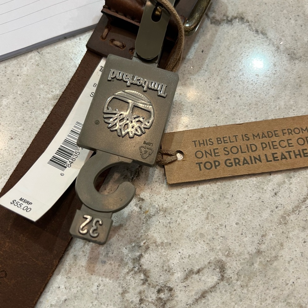 Timberland Top Grain Leather Belt Size 32 NWT - Picture 3 of 7